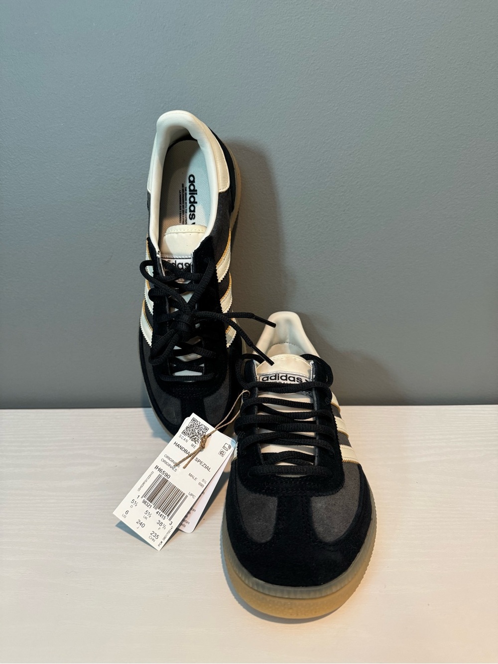 adidas Handball Spezial Black and White Retro Suede Trainers